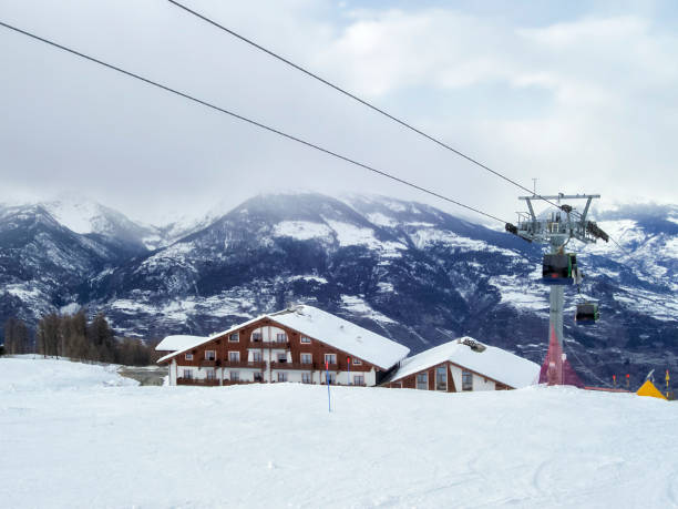 Mount Pila Ski Station at Aosta Valley, Italy, European Alps Mount Pila Ski Station at Aosta Valley, Italy, European Alps pila stock pictures, royalty-free photos & images