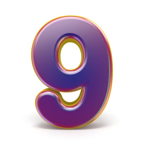 Number Nine 9 Purple Font Yellow Outlined 3d Stock Photo