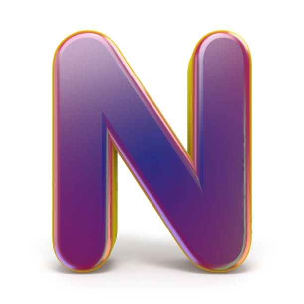 litera n fioletowa czcionka żółta zarysem 3d - letter n alphabet three dimensional shape red zdjęcia i obrazy z banku zdjęć
