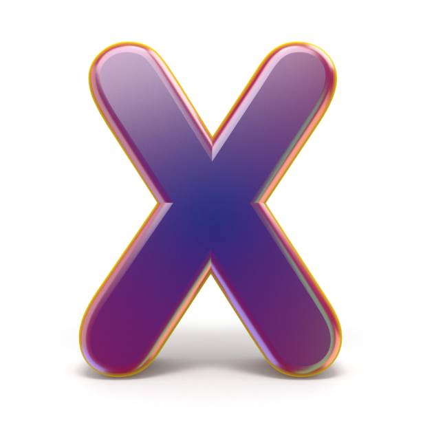 Letter X purple font yellow outlined 3D rendering illustration isolated on white background