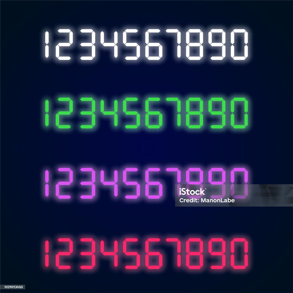 Home Appliance Digital Numbers Vector Set Digital Glowing Collection ...