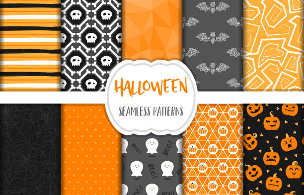 illustrations, cliparts, dessins animés et icônes de halloween sans soudure fond vecteur défini - animal skull skull halloween backgrounds