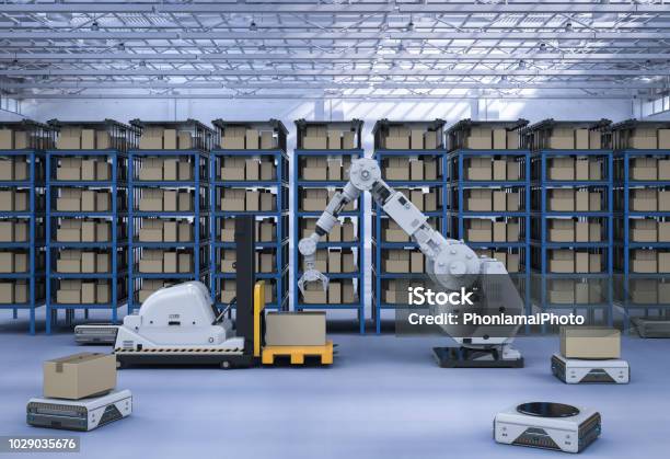 Automatic Warehouse Concept Stock Photo - Download Image Now - Warehouse, Automated, Robot