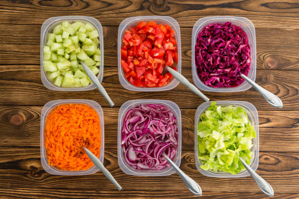 istock Plastic containers of freshly sliced vegetables 1029039124