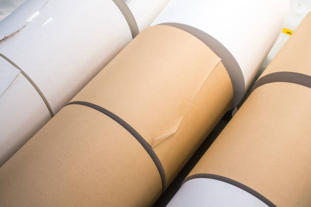 produção de papel material rolos armazém armazenamento equipamentos industriais - paper rolls - fotografias e filmes do acervo