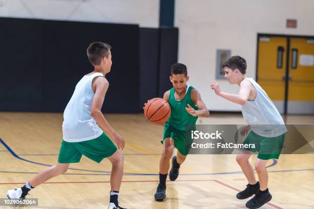 Elementary Boys Playing Basketball Stock Photo - Download Image Now - Basketball - Sport, Child, Basketball - Ball
