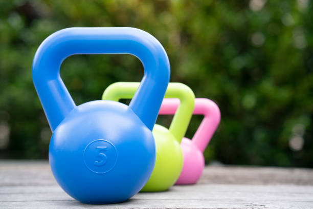 istock Kettlebells on the table, healthy and sport concept 1029069442
