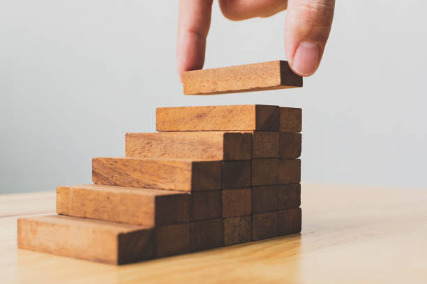 istock Hand arranging wood block stacking as step stair. Ladder career path concept for business growth success process 1029077196