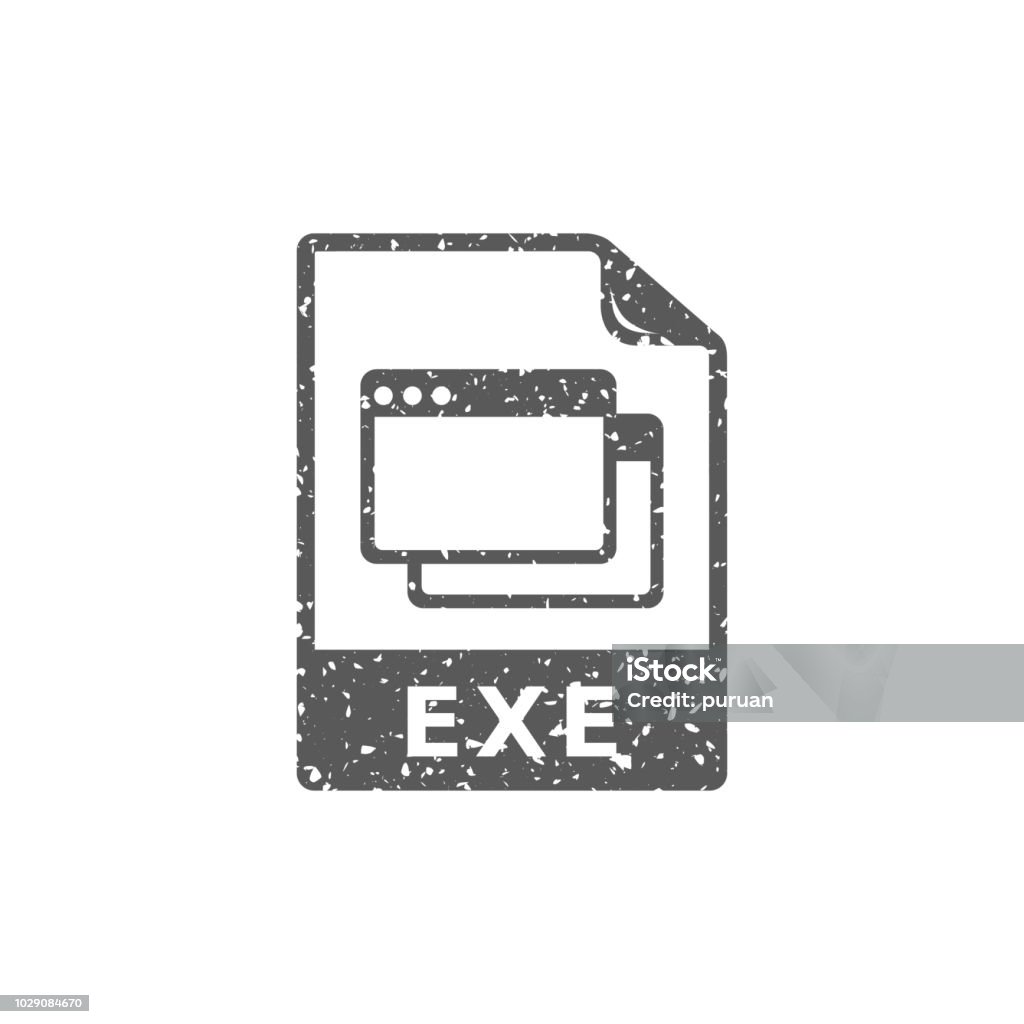 Grunge icon - Executable file format Executable file format icon in grunge texture. Vintage style vector illustration. Cardboard stock vector