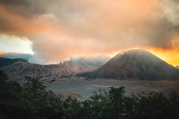 Sunset at volcano Mt.Bromo (Gunung Bromo) Kingkong hill East Java,Indonesia
