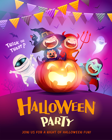Halloween costume concept party. Party background with colored pennant bunting.