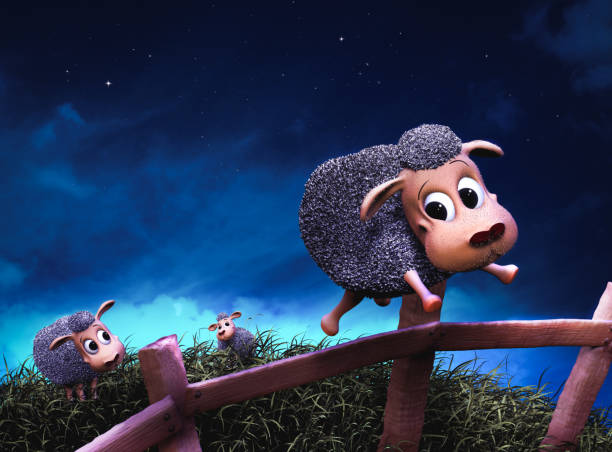 istock Cute sheep jumping a fence at night 1029104110