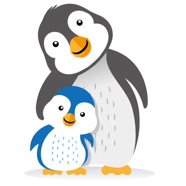 Vector illustration of Illustration of family penguin, cub, bird, feathered mom. Ideal for educational and informational materials