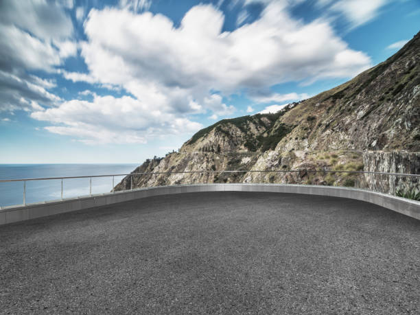istock empty observation balcony front of mountain and ocean 1029122054
