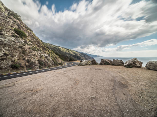 Route 001 with empty sand ground on foreground,big sur,California,USA.