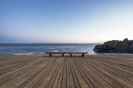 empty wooden plank on foreground,california,USA.