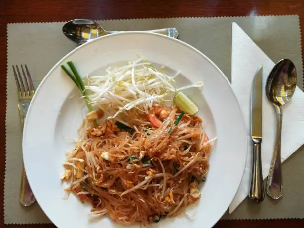 Photo of Pad Thai Goong Sod, Padthai with fresh shrimp. the most popular Thai food and delicious. local traditional food.