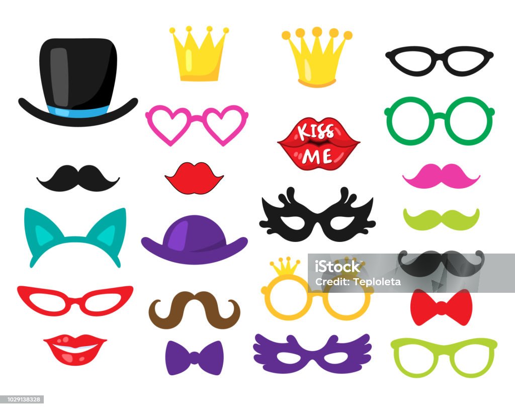 Web Vector set of 23 piece photo booth props - wedding, party, birthday decorations Prop stock vector