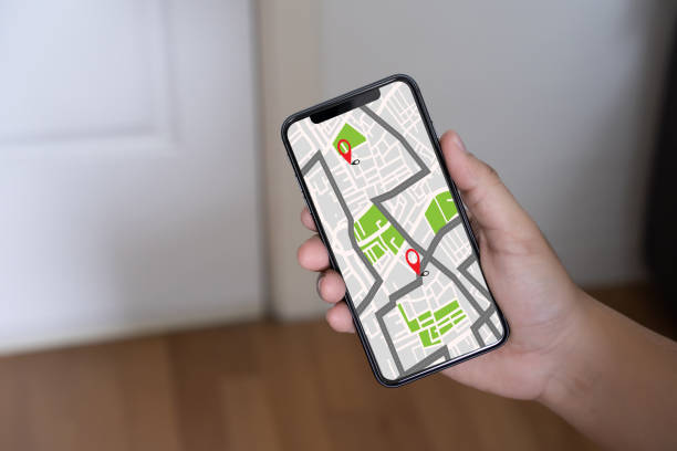 istock GPS Map to Route Destination network connection Location Street Map with GPS Icons  Navigation 1029144344