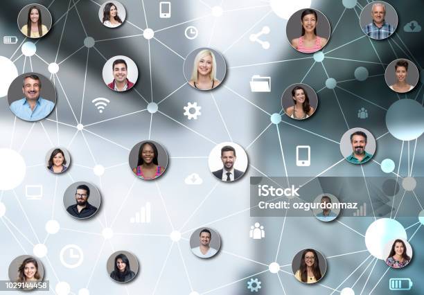 Social Networking Group Of People Stock Photo - Download Image Now - Connection, People, Social Media