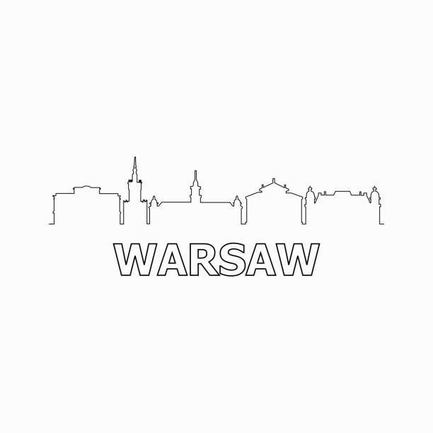 warszawska panorama i zabytki sylwetka czarnej ikony wektora. panorama warszawy. polska - warszawa stock illustrations