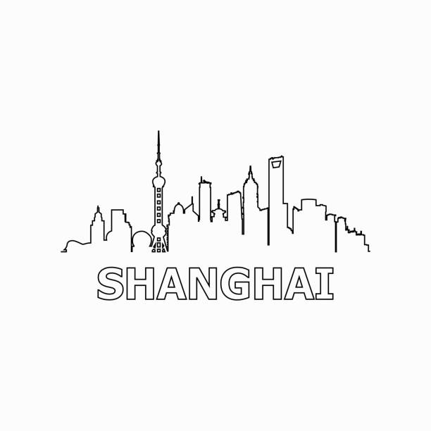 kuvapankkikuvitukset aiheesta shanghain taivaanranta ja maamerkit siluetti musta vektori kuvake. shanghain panoraama. kiina - shanghai