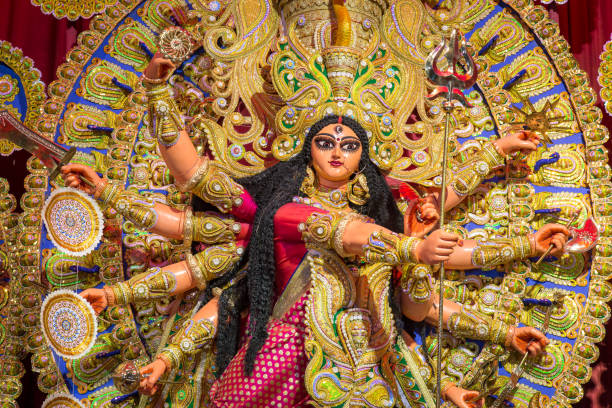 istock Goddess Durga idol in traditional retro look. 1029155220