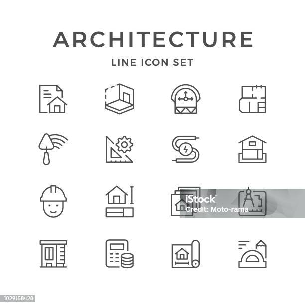 La Ligne Réglée Icônes De Larchitecture Vecteurs libres de droits et plus d'images vectorielles de Icône - Icône, Architecture, Industrie du bâtiment