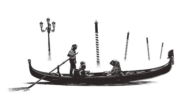 illustrations, cliparts, dessins animés et icônes de poteaux de gondole et d’amarrage de venise dans la brume - gondolier