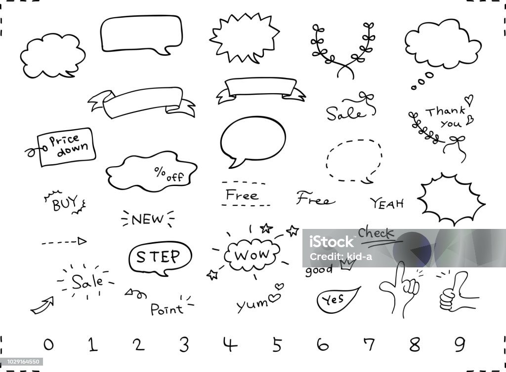 Comic bubbles set Hand drawn set of speech bubbles with dialog words Speech Bubble stock vector