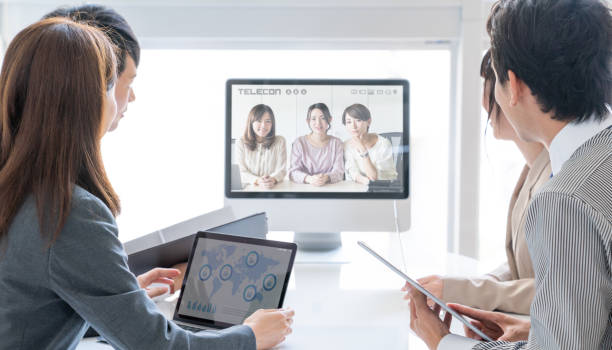 tele conference concept. - conference call business meeting presentation imagens e fotografias de stock