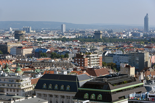 View over Vienna City from above. The beautiful capital of austria on a sunny day.
