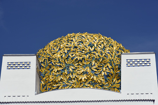 Close-up of the famous Secession, Art Nouveau in Vienna. The Secession Building is an exhibition hall built in 1897 by Joseph Maria Olbrich.