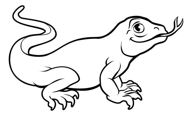 Komodo Dragon Lizard Cartoon Character An illustration of a komodo dragon lizard cartoon character komodo dragon drawing stock illustrations