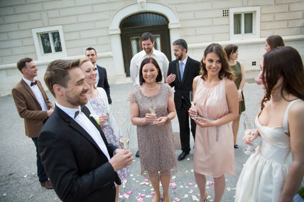 Bride, groom and guests on a small wedding
