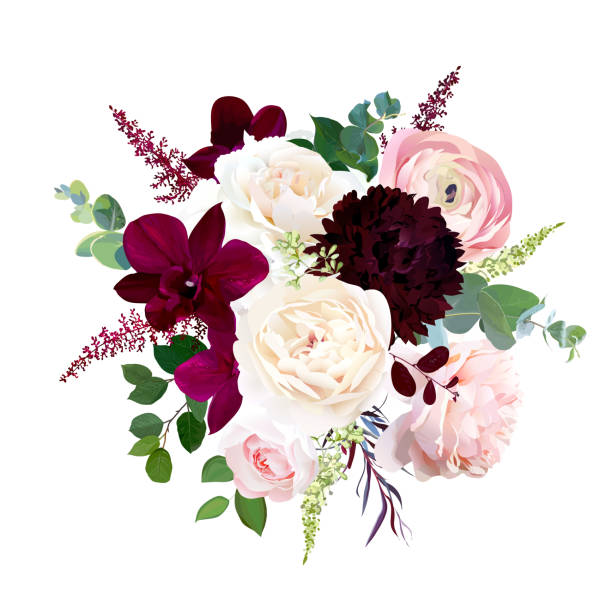 럭셔리가을 꽃 꽃다발 벡터. - cut flowers rose purple flower arrangement stock illustrations