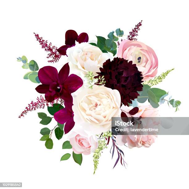 Luxury Fall Flowers Vector Bouquet Stock Illustration - Download Image Now - Flower, Bouquet, Maroon