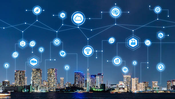 concepto inteligente de ciudad y de las telecomunicaciones. - direct view fotografías e imágenes de stock