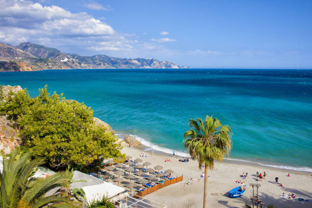 calahonda beach in nerja on costa del sol - nerja imagens e fotografias de stock