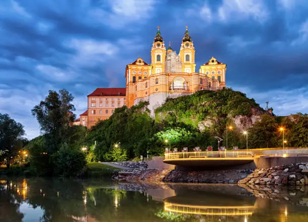 Night panorama of the Melk Abbey, Austria