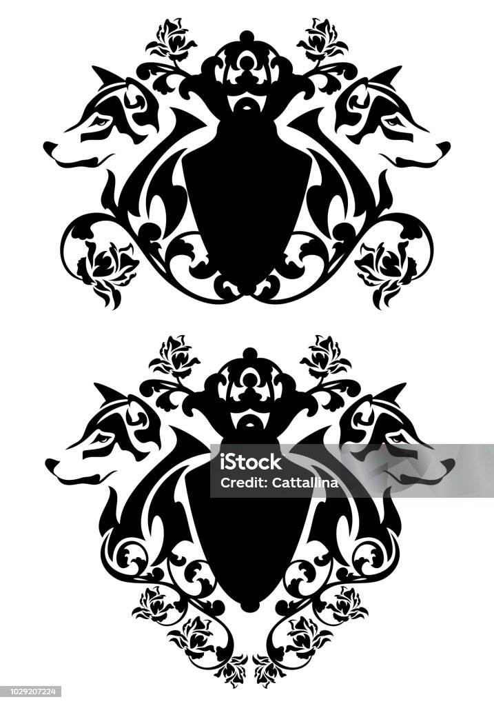 Wolf Shield Design Heraldic Shields With Wolf Heads Vector Design Stock Illustration ...