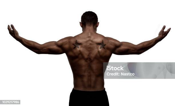 Rear View Silhouette Of Healthy Young Althlete Stock Photo - Download Image Now - Men, Muscular Build, Rear View