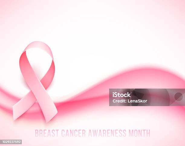 Symbol Of Breast Cancer Awareness Month In October Realistic Pink Ribbon Stock Illustration - Download Image Now