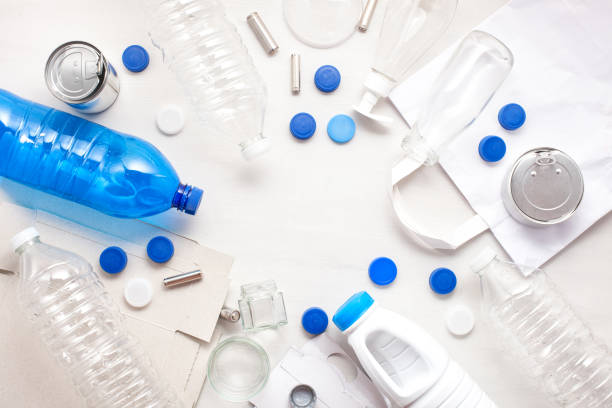 istock Flat lay of different wastes wastes ready for recycling. Plastic 1029232112