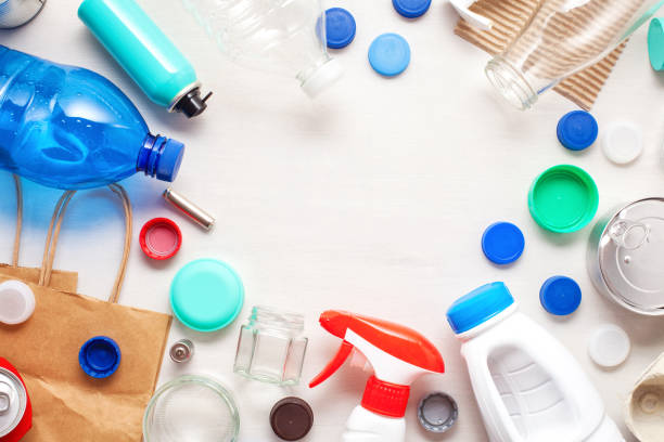 istock Flat lay of different wastes wastes ready for recycling. Plastic 1029232114