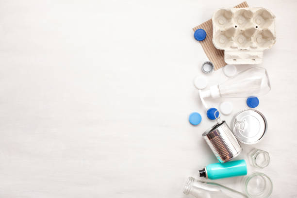 istock Flat lay of different wastes wastes ready for recycling. Plastic 1029232140