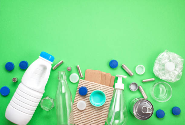 istock Flat lay of different wastes wastes ready for recycling. Plastic 1029232144