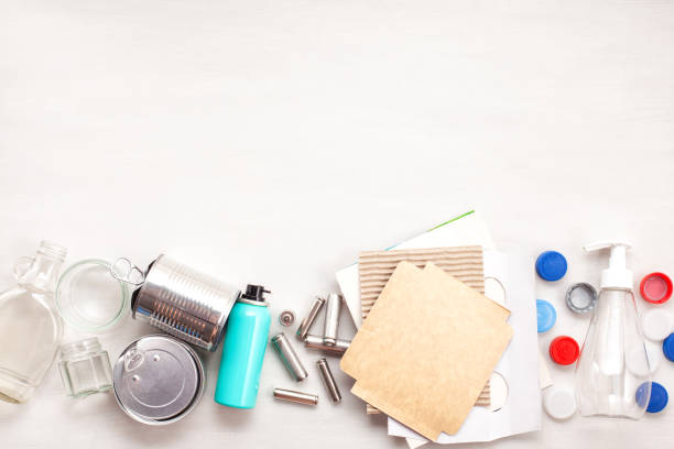 istock Flat lay of different wastes wastes ready for recycling. Plastic 1029234216