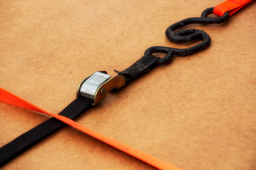 Close-up of tie down strap with cambuckle