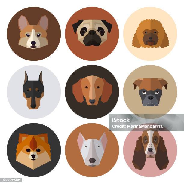 Dogs Heads Of Different Breeds Stock Illustration - Download Image Now - Animal Head, Dachshund, Dog